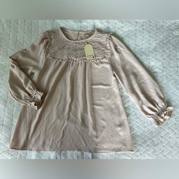 NWT Jodifl | Light Beige Blouse with Ruffle Detailing & 3/4 Sleeves | Size Small - Picture 2 of 13
